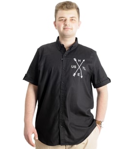 Mode XL Erkek Büyük Beden Gabardin Gömlek HUSTLE 23306 Siyah