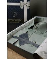 Su Yeşili Slimfit Hediye Kutulu Erkek Gömlek