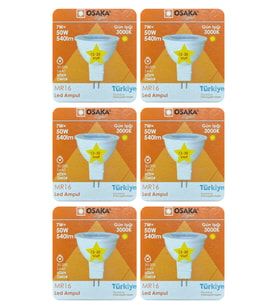 (6 Adet) Osaka 12Volt 7W (50W) Sarı (3000K) GU5.3 Duylu (İğne Bacak) Led Spot Ampul