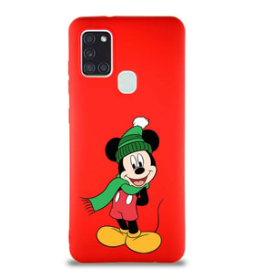 Samsung Galaxy A21S Soft Premier Kapak Mickey Mouse-G Tasarımlı Silikon Kılıf - Kırmızı (Şeffaf)