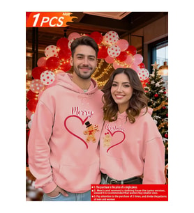 Sevgili Kombini Hoodie – Merry Christmas Baskılı Çift Kapüşonlu Sweatshirt Unisex (Pembe)