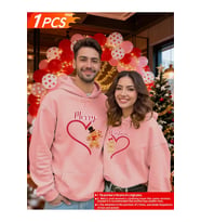 Sevgili Kombini Hoodie – Merry Christmas Baskılı Çift Kapüşonlu Sweatshirt Unisex (Pembe)