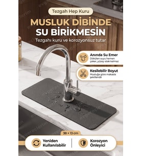 Su Emici Lavabo Kenar Matı Kaymaz Tabanlı Mutfak Banyo Musluk Matı