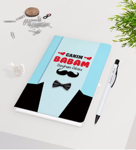 BK Gift Kişiye Özel Canım Babam Tasarımlı Beyaz Defter Kalem Seti - Model 5