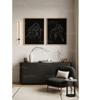 Minimalist Çizgisel Figür 2'li Ahşap Çerçeveli Tablo Seti