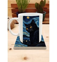 Kediler ve Sanat/Van Gogh Yıldızlı Gece The Starry Night Set 8 - Standart Kupa-Taş Bardak Altlığı 6