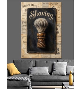 Shaving Yazılı Tıraş Fırçası Tabelası Dekoratif Kanvas - Mdf Ahşap Tablo