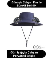 Güneş Enerjili Fanlı Balıkçı Şapka Solar Panelli Vantilatörlü Geniş Siperlikli Kamp Doğa Yürüyüşü Ba