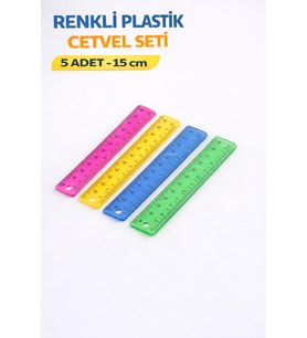 Renkli Plastik Cetvel Seti 15 cm – 5 Adet Şeffaf, Dayanıklı ve Net Ölçüm Okul, Ofis ve Kırtasiye Kullanımı