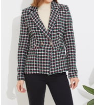 KRUVAZE YAKA KOYU YEŞİL DESENLİ KIŞLIK BLAZER CEKET