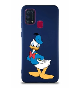 Samsung Galaxy M31 Soft Premier Kapak Donald Duck-D Tasarımlı Silikon Kılıf - Lacivert (Şeffaf)