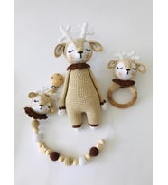 Yeni Doğan Uykucu Geyik Seti Amigurumi Organik Oyuncak
