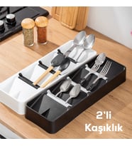 Porsima ORG-86 2 li Kaşıklık Çekmece İçi Çatal Bıçak Kaşık Düzenleyici Çekmece İçi Organizeri - Siyah Beyaz