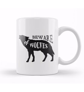 Retro Animal Wolf Beware Of Wolves Black Kupa Bardak Porselen