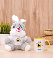 Kişiye Özel Yengeç Burcuna Hediye Peluş Tavşan ve Sarı Kupa