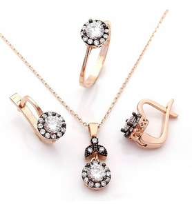 925 Ayar Gümüş Zirkon Taşlı Rose Model Set