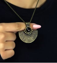 Doğal Taş Oniks Doğal Taşlı Desenli Otantik Kadın Kolye 45 Cm Zincirli euk26o (Siyah)