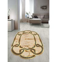 Dijital Baskılı Kaymaz Taban Yıkanabilir Lazer Kesim Salon Halısı Yolluk NLZR-SD-771 (Gold)