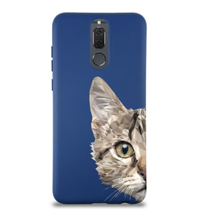 Huawei Mate 10 Lite Uyumlu Lansman Kılıf Catface Tasarımlı İçi Kadife Lacivert Kapak (Şeffaf)