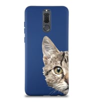 Huawei Mate 10 Lite Uyumlu Lansman Kılıf Catface Tasarımlı İçi Kadife Lacivert Kapak (Şeffaf)