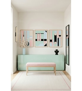 Modern Pastel Geometrik Uyum 3’lü Ahşap Çerçeveli Tablo Seti