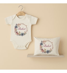 Pia Baby Premium %100 Pamuk İsme Özel Organik Baskılı Çıtçıtlı Bebek Body Ve Yastık Kılıfı 5029-19 (Ekru)