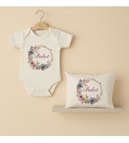 Pia Baby Premium %100 Pamuk İsme Özel Organik Baskılı Çıtçıtlı Bebek Body Ve Yastık Kılıfı 5029-19 (Ekru)