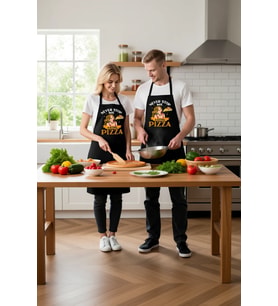 Kadın Unisex Mutfak Aşçı Önlüğü Pizza Temalı Vintage Baskı Rahat Kesim Günlük Modern Şık Konforlu
