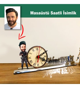Karikatür Erkek Özel Harekat Polisi Model Masaüstü Saatli İsimlik MSİ59
