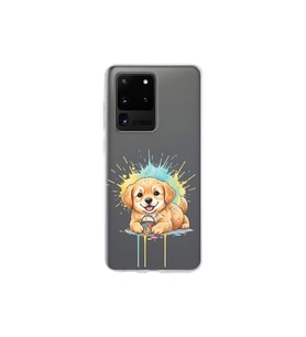 Samsung Galaxy S20 Ultra ile Uyumlu Splash Köpek Tasarımlı Şeffaf Silikon Kılıf
