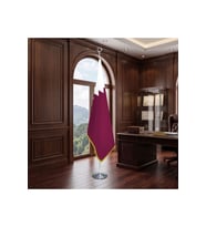 Katar Direkli - Altın Saçaklı Saten Makam Bayrağı Seti (Krom Direk)