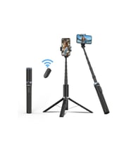 360 Derece Dönen Tripod ve Selfie Çubuğu, Kablosuz Kumanda, Siyah