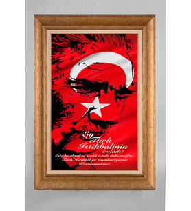 Altın Varaklı Çerçeveli Paspartulu Atatürk Tablo a178 (Gold)