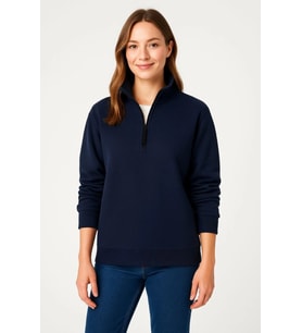 Üç İplik Dık Yaka Yarım Fermuarlı SweatShirt - Lacivert
