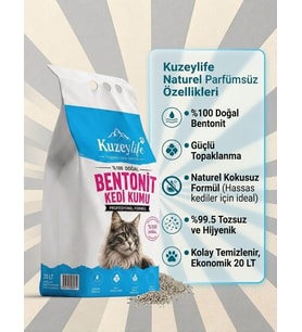 Kuzeylife Bentonit Kedi Kumu Naturel Parfümsüz 20 Lt