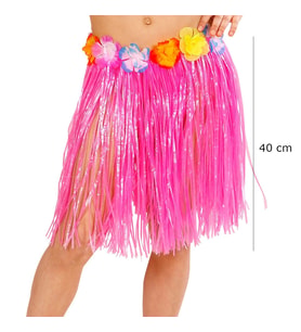 Yetişkin Ve Çocuk Uyumlu Pembe Renk Püsküllü Hawaii Luau Hula Etek 40 Cm