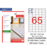 Tanex Lazer Etiket tw-2165 500 A4 Sayfa Laser Etiket 38,1X21,2 mm Boyutunda 1 A4 Sayfada 65 Etiket