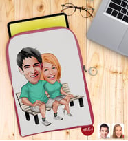 BK Gift Kişiye Özel Sevgililer Karikatürlü Taşınabilir Koruyucu Tablet Kılıfı & Organizer Çanta - Pembe-55