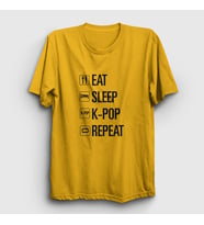 Presmono Unisex Sarı Eat Sleep Repeat K-Pop T-Shirt 272943tt (Sarı)