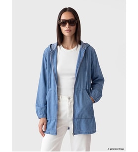 LCW EVERYDAY İndigo Kapüşonlu Kadın Jean Ceket