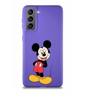 Samsung Galaxy S21 Soft Premier Kapak Mickey Mouse-B Tasarımlı Silikon Kılıf - Mor (Şeffaf)