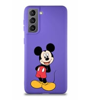 Samsung Galaxy S21 Soft Premier Kapak Mickey Mouse-B Tasarımlı Silikon Kılıf - Mor (Şeffaf)