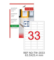 Bilgisayar Etiketi Tw-2033 63,5x25,4 mm 100 Lü Lazer Etiket 1 Paket Tanex Davetiye Kargo Koli Kutu Etiketi (Beyaz)