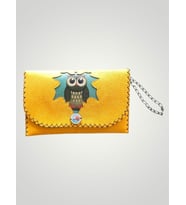 Vegan Deri Portföy/Clutch Baykuş Resimli Tasarım Çanta - Taba Renk - Boyutları 17/26 (Çok Renkli)
