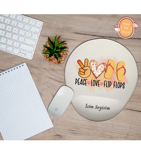 Kişiye Özel Yaz Tatil Temalı Barış Sevgi Parmakarası Terlik Yazılı  Mouse Pad Bilek Destekli