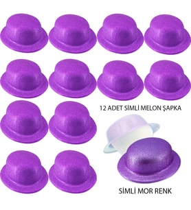 Mor Renk Simli Melon Yuvarlak Parti Şapkası 12 Adet