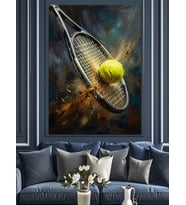 Dinamik Hareketli Tenis Raketi Ve Top Dekoratif Kanvas - Mdf Ahşap Tablo