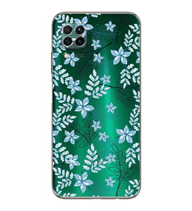 PrintiFy Huawei P40 Lite Uyumlu Kamera Korumalı Floral Mavi Tasarımlı Şeffaf Silikon Kılıf