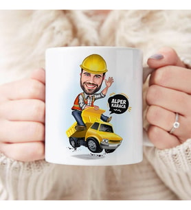 Kişiye Özel İş Makinesi Operatörü Erkek Karikatürlü Kupa Bardak