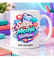 Sosyal Medya Uzmanı Kupa Bardak Telefon ve Etkileşim Simgeleri Tasarımı